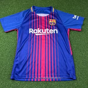 2017-2018 FC Barcelona Blue Red Stripes Short Sleeve Home Shirt Jersey Sz M